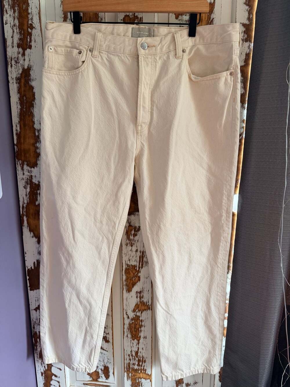 Everlane Mens Rigid Slouch Jean Ivory Organic Cotton Size 32 Straight Leg